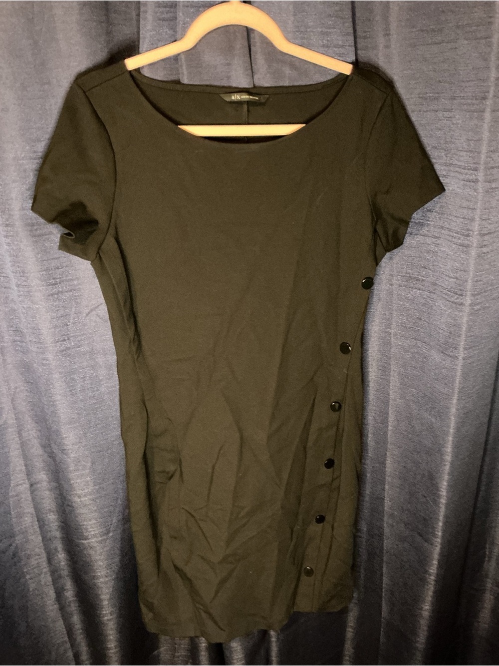 Armani Exchange Black Short-Sleeve Button-Trim Mini Dress